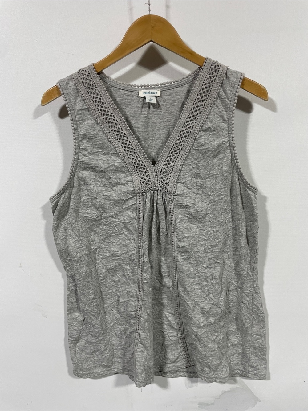 Sundance Light Gray Crochet V-Neck Sleeveless Camisole